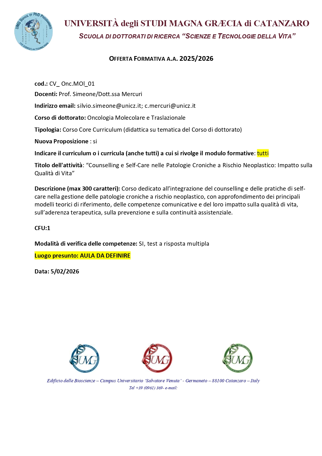 CV_Onc.Med_01-Counselling e Self-Care nelle Patologie Croniche a Rischio Neoplastico: Impatto sulla  Qualità di Vita