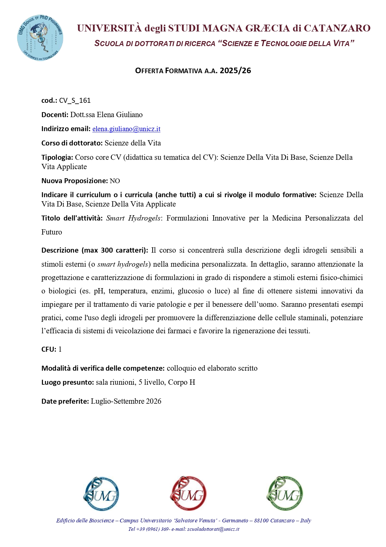 CV_S_161-Smart Hydrogels: Formulazioni Innovative per la Medicina Personalizzata del Futuro