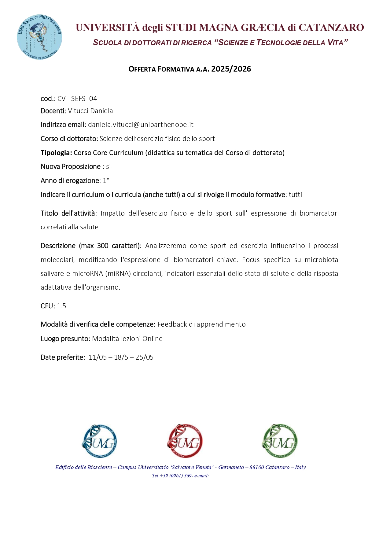 CV_ SEFS_04-Impatto dell'esercizio fisico e dello sport sull' espressione di biomarcatori correlati alla salute